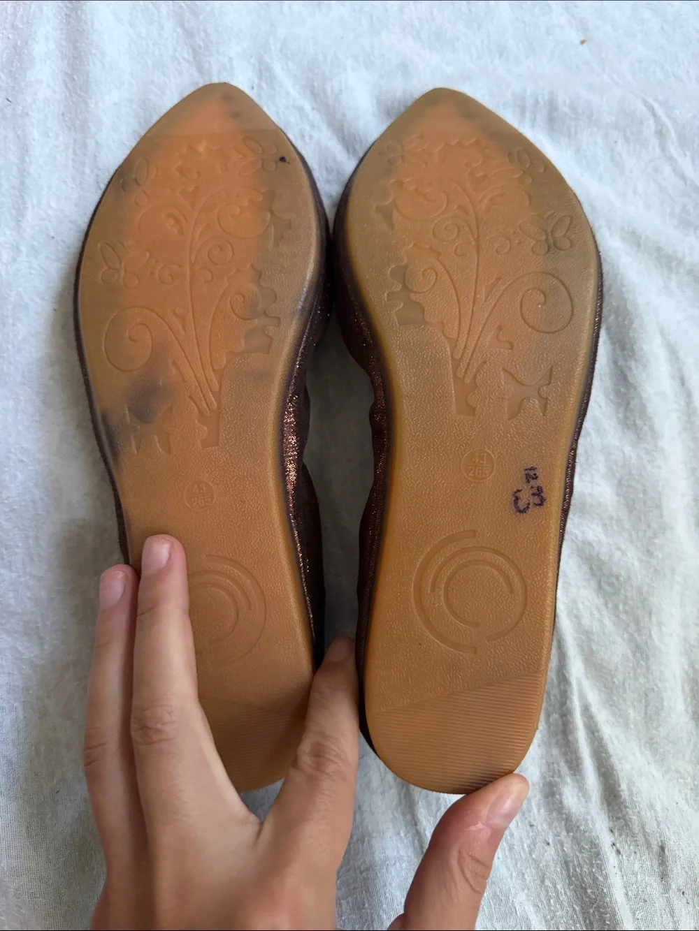 Women's Brown Embellished Pointed Ballet Flats -